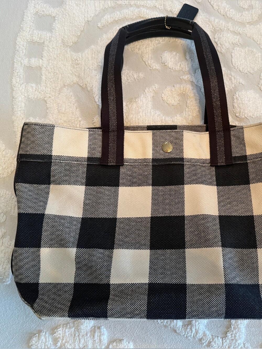 Coach Navy & White Buffalo Plaid Tote Bag